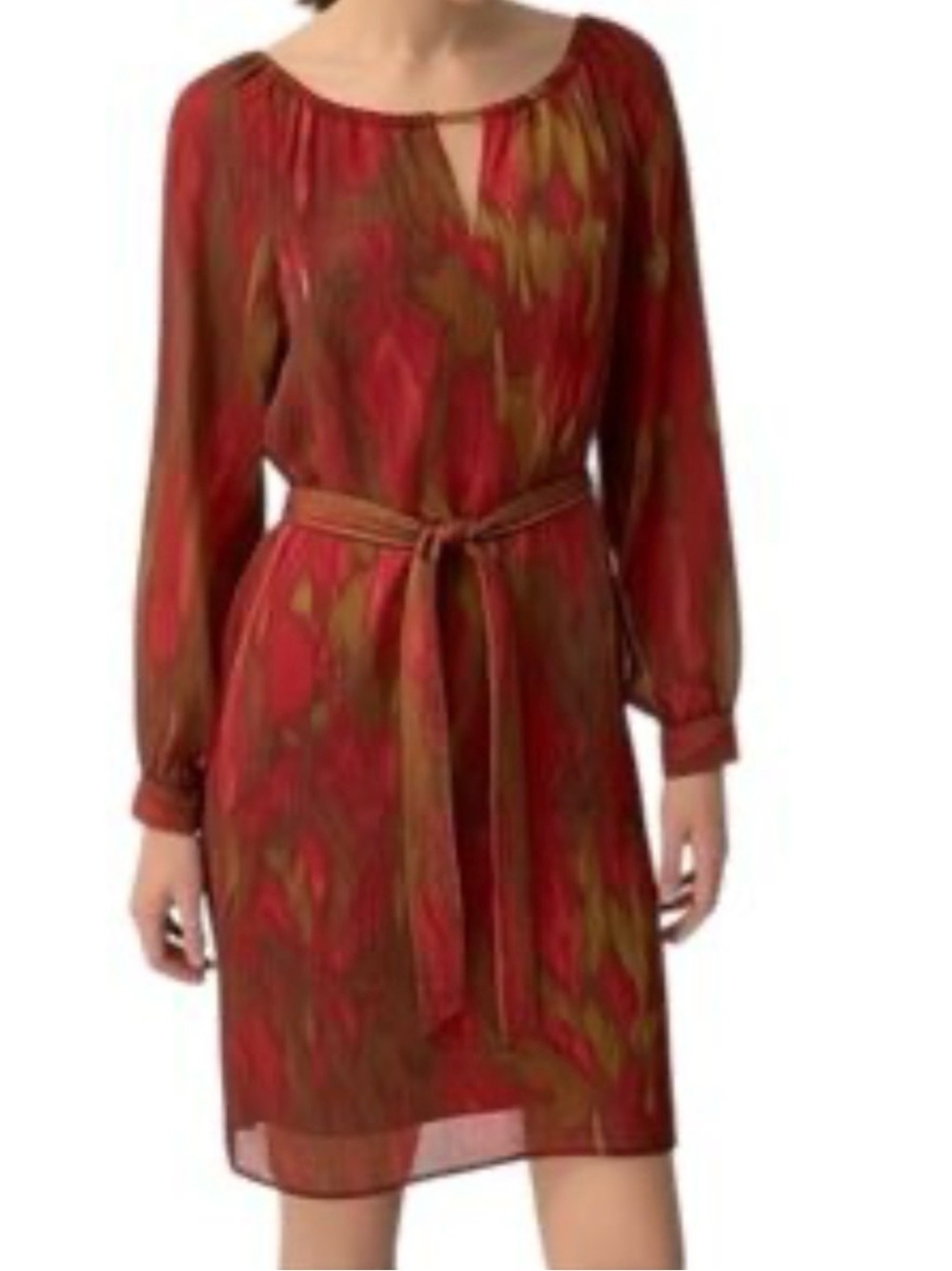 Banana Republic‎ Heritage Red Ikat Chiffon Dress Long Sleeve Office Career